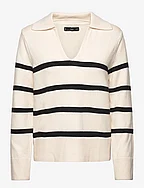 Striped polo-neck sweater - LIGHT BEIGE