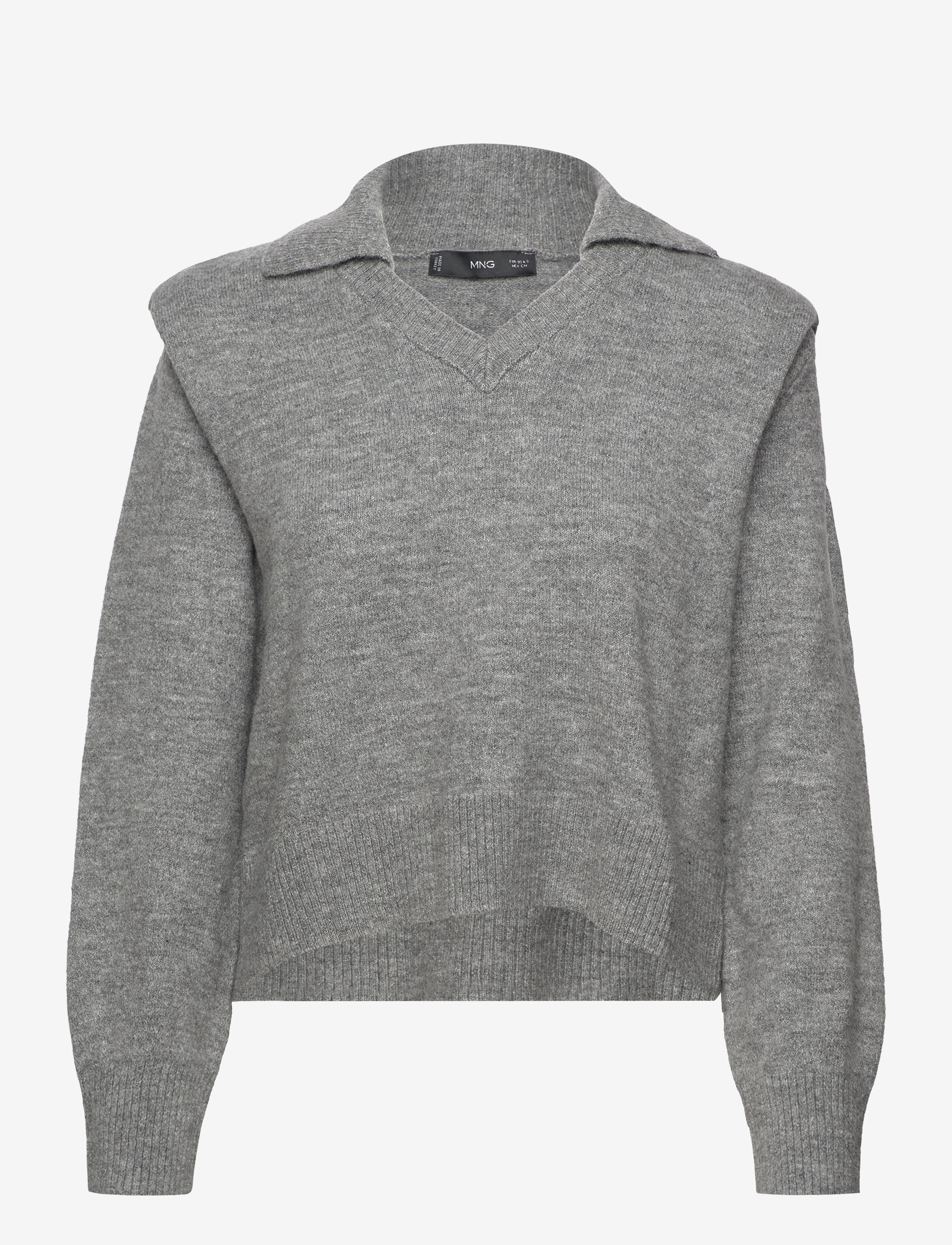 Polo-neck sweater with shoulder pads - GREY