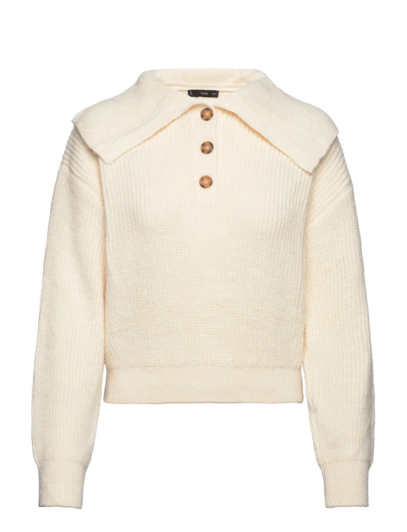 Buttoned collar knit sweater - LIGHT BEIGE