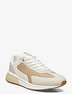 Leather mixed sneakers - LIGHT BEIGE