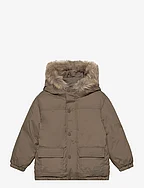 Faux fur hood quilted coat - BEIGE - KHAKI