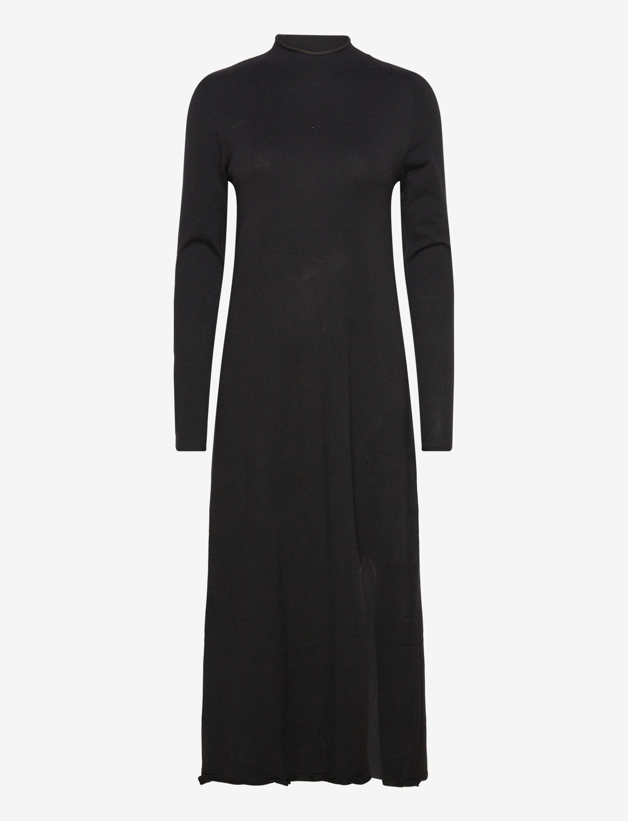 Knitted dress with side slit - BLACK