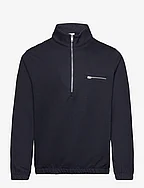 Cotton sweatshirt with zip neck - NAVY