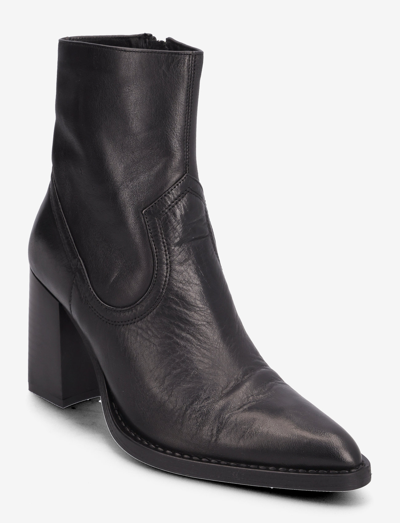 Mango - Leather ankle boots with block heel - høye hæler - black - 0