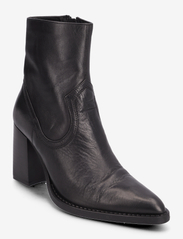 Leather ankle boots with block heel - BLACK