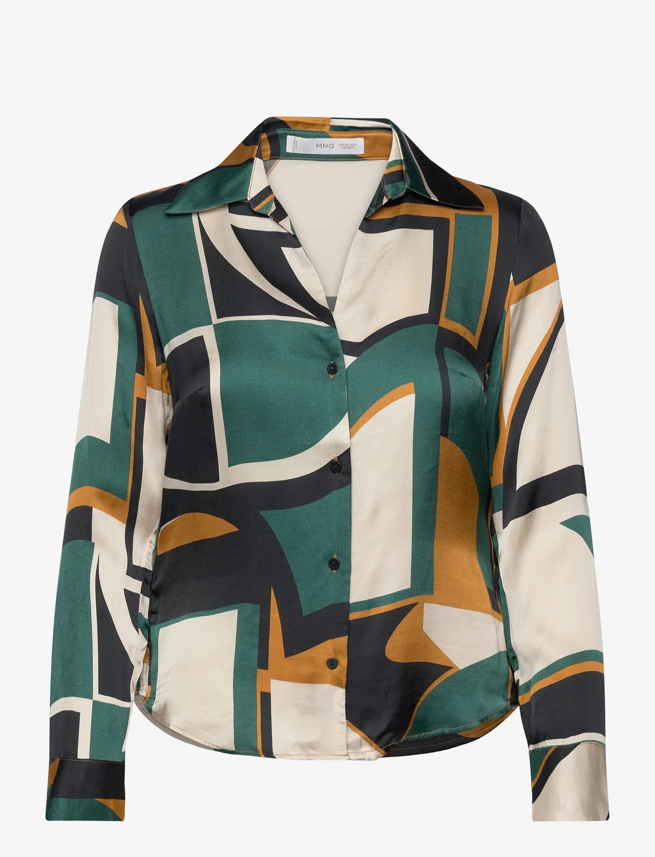 Mango - Geometric-print satin shirt - langærmede skjorter - green - 0
