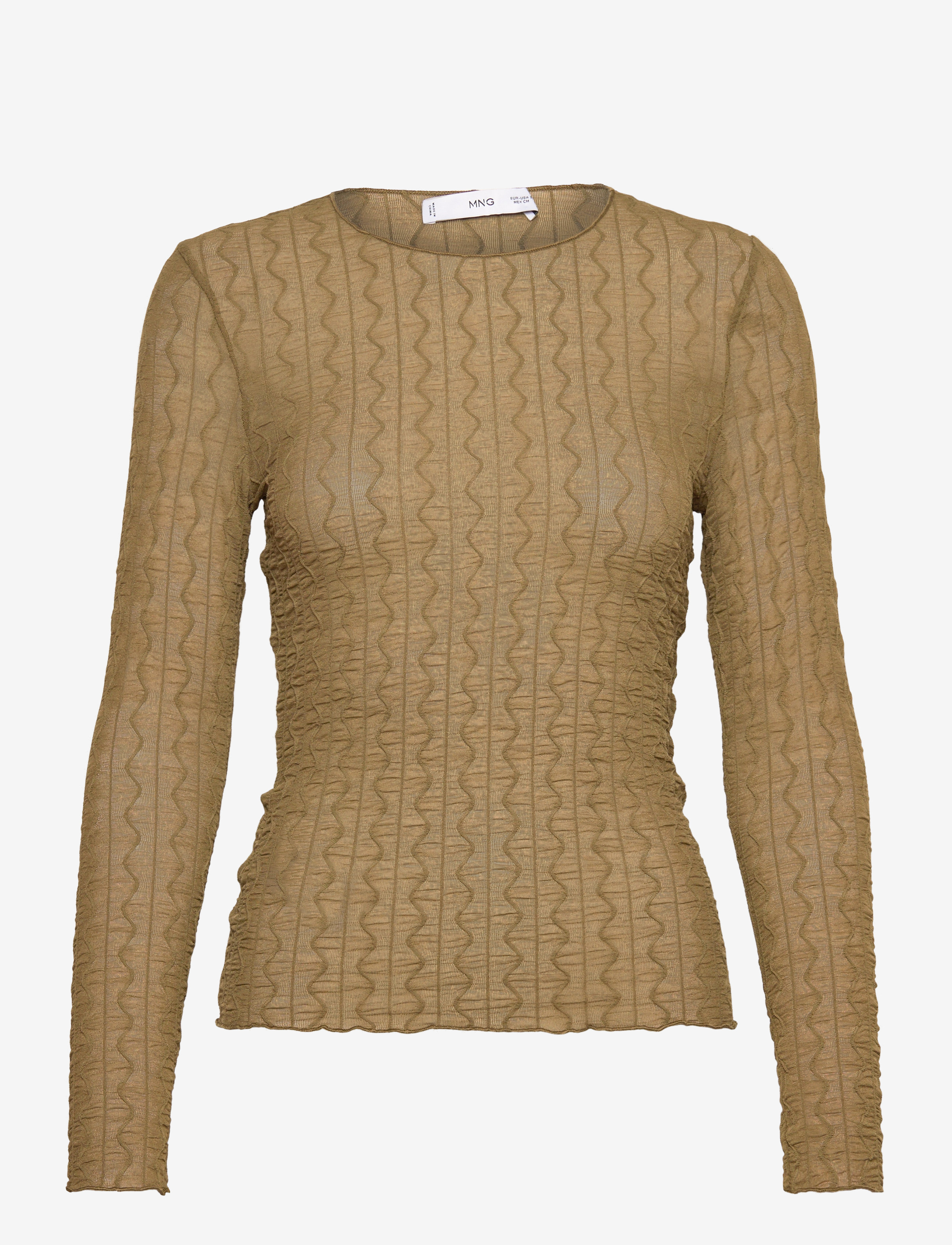 Mango - Long-sleeved t-shirt with ruffles - efterårstøj - beige - khaki - 0