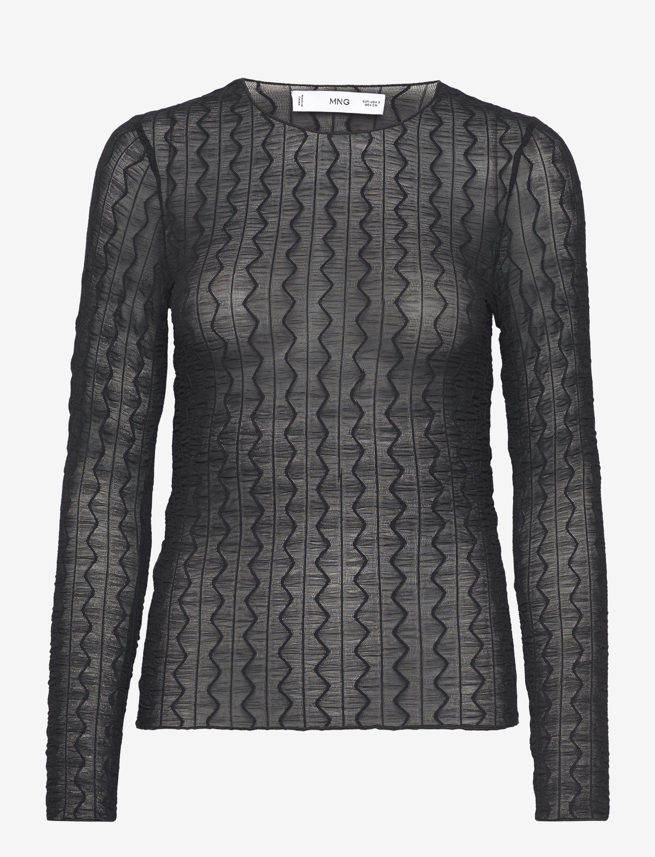 Mango Long-sleeved t-shirt with ruffles - T-särgid ja alussärgid - BLACK / black