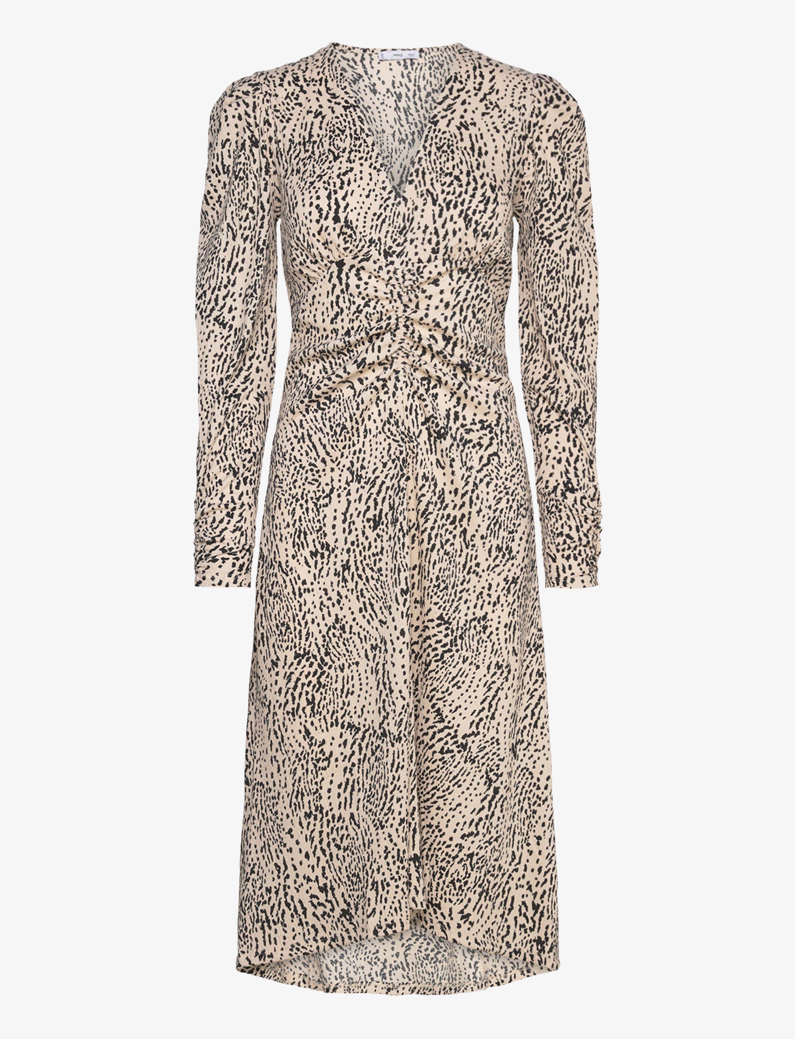 Mango V-neck dress with gathered neckline - Midi kjoler - LIGHT BEIGE / cream