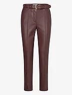 Leather-effect trousers with belt - DARK RED