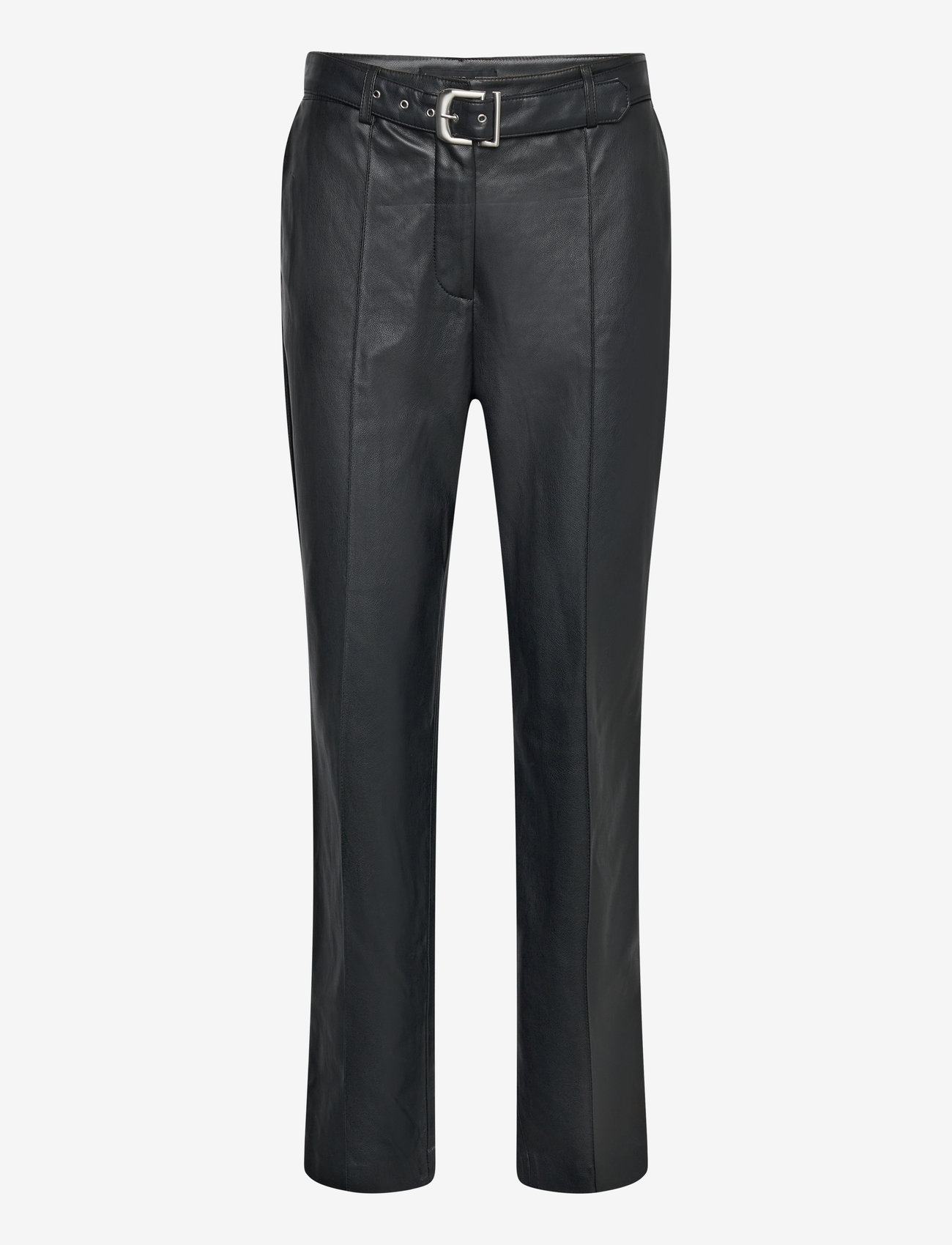 Mango - Leather-effect trousers with belt - læderbukser - black - 0