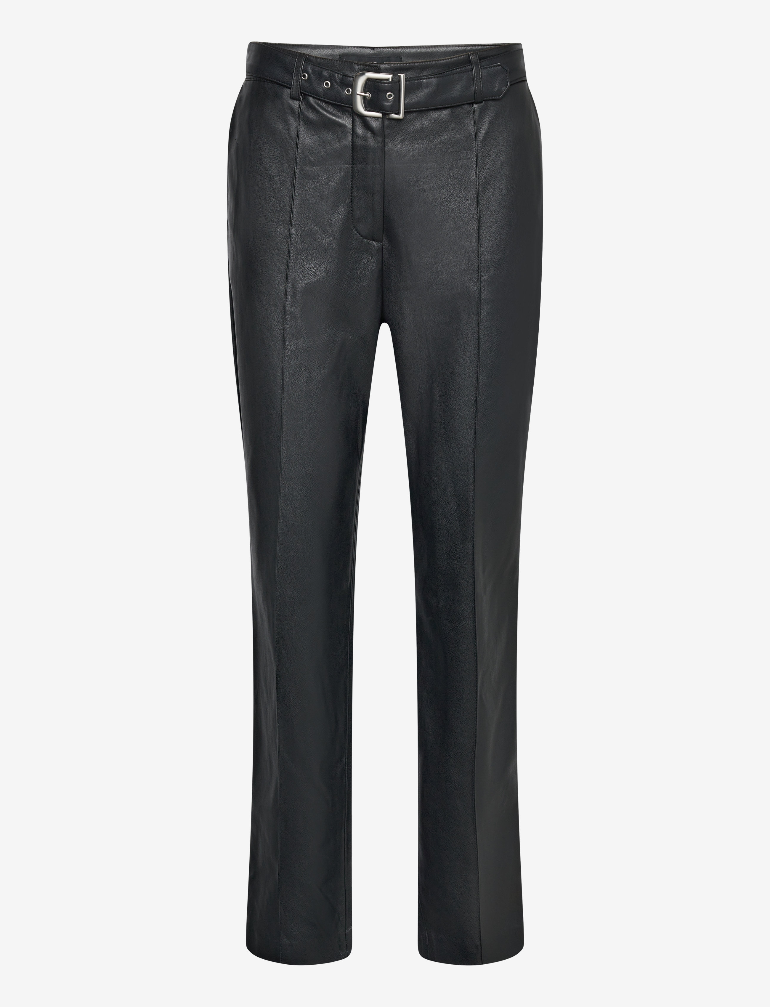 Mango Leather-effect trousers with belt - Læderbukser - BLACK / black