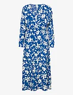 Printed dress with ruffled detail - MEDIUM BLUE
