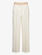 Pleated trousers with turn-up waist - LIGHT BEIGE