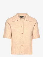 Short-sleeved cardigan with shirt collar - LIGHT BEIGE