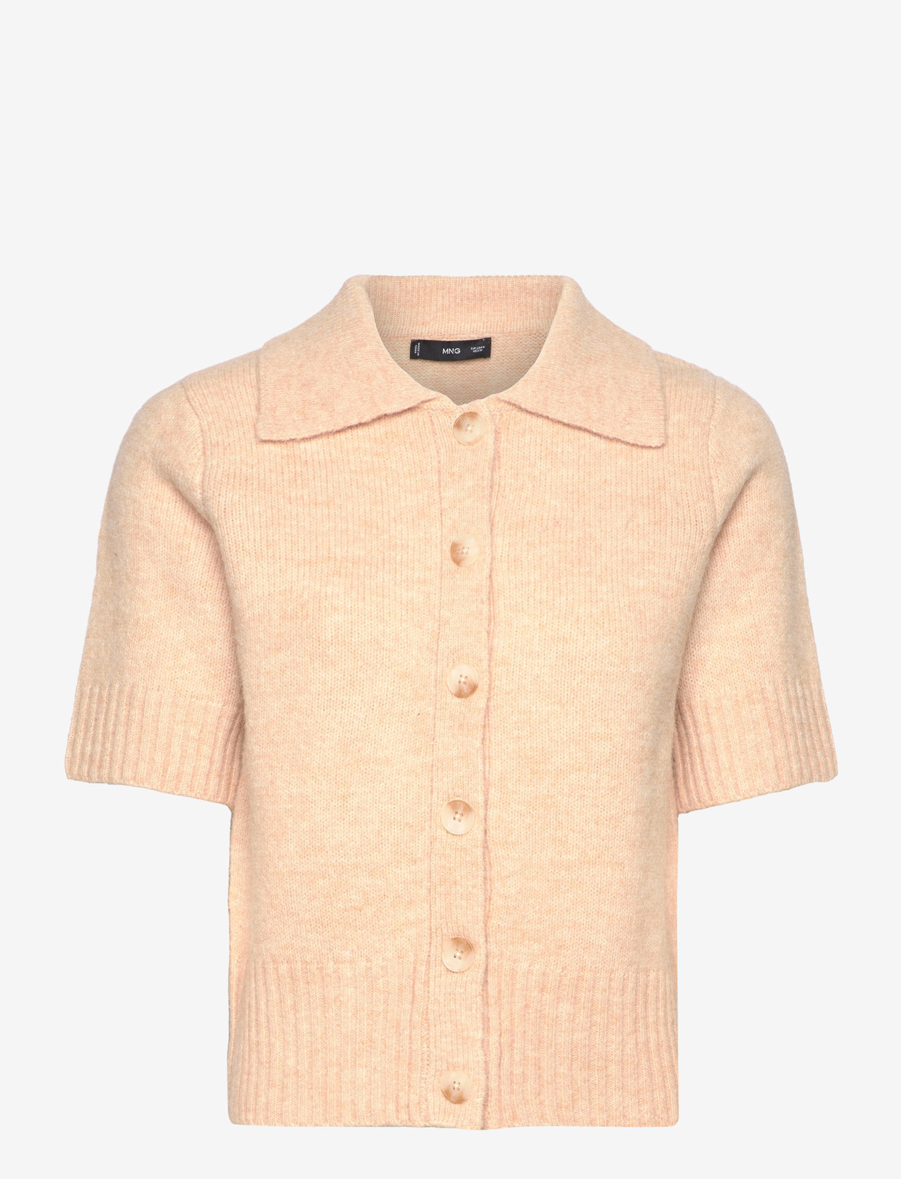 Mango - Short-sleeved cardigan with shirt collar - efterårstøj - light beige - 0