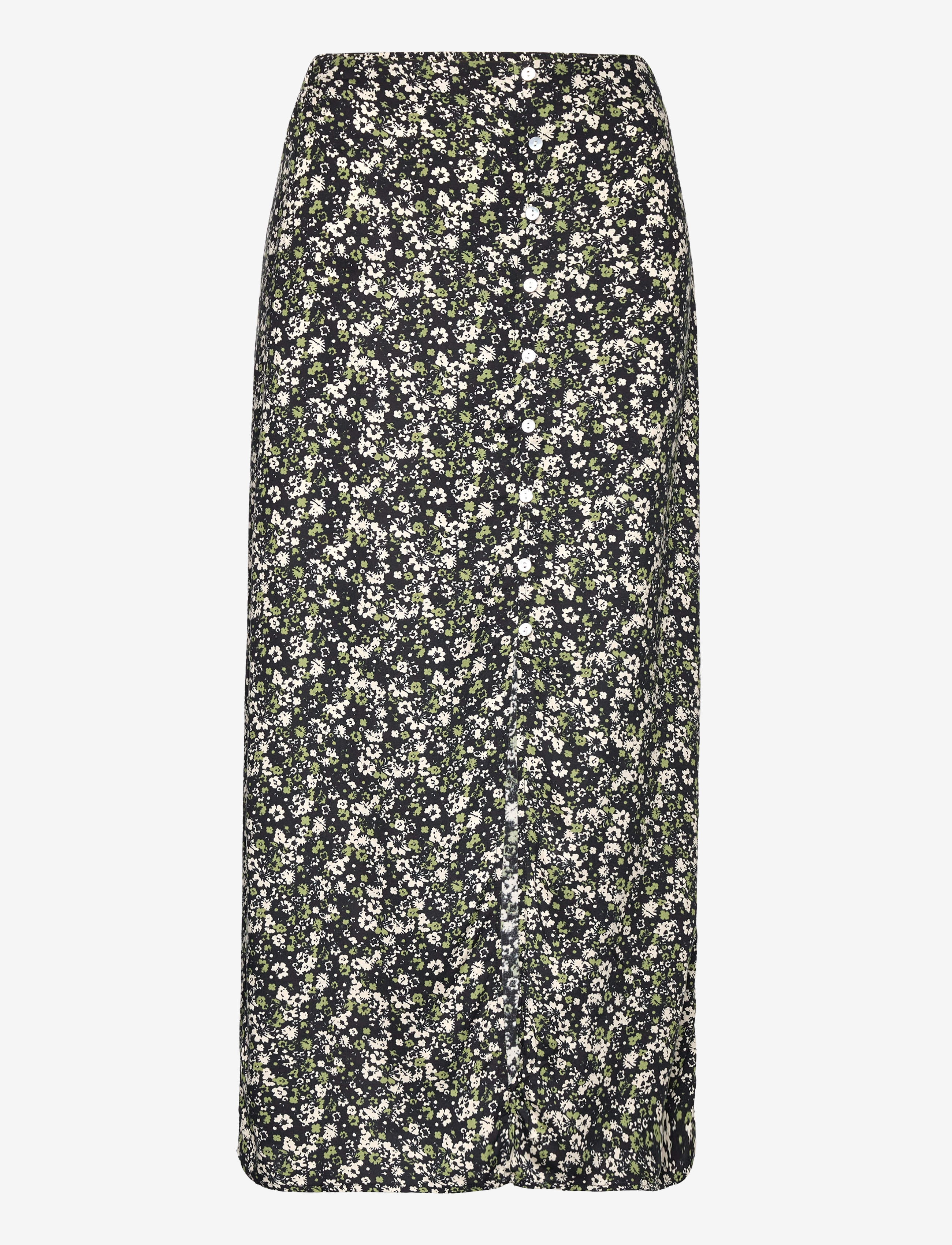 Slit printed long skirt - BLACK