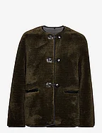 Fur-effect coat with appliqués - BEIGE - KHAKI