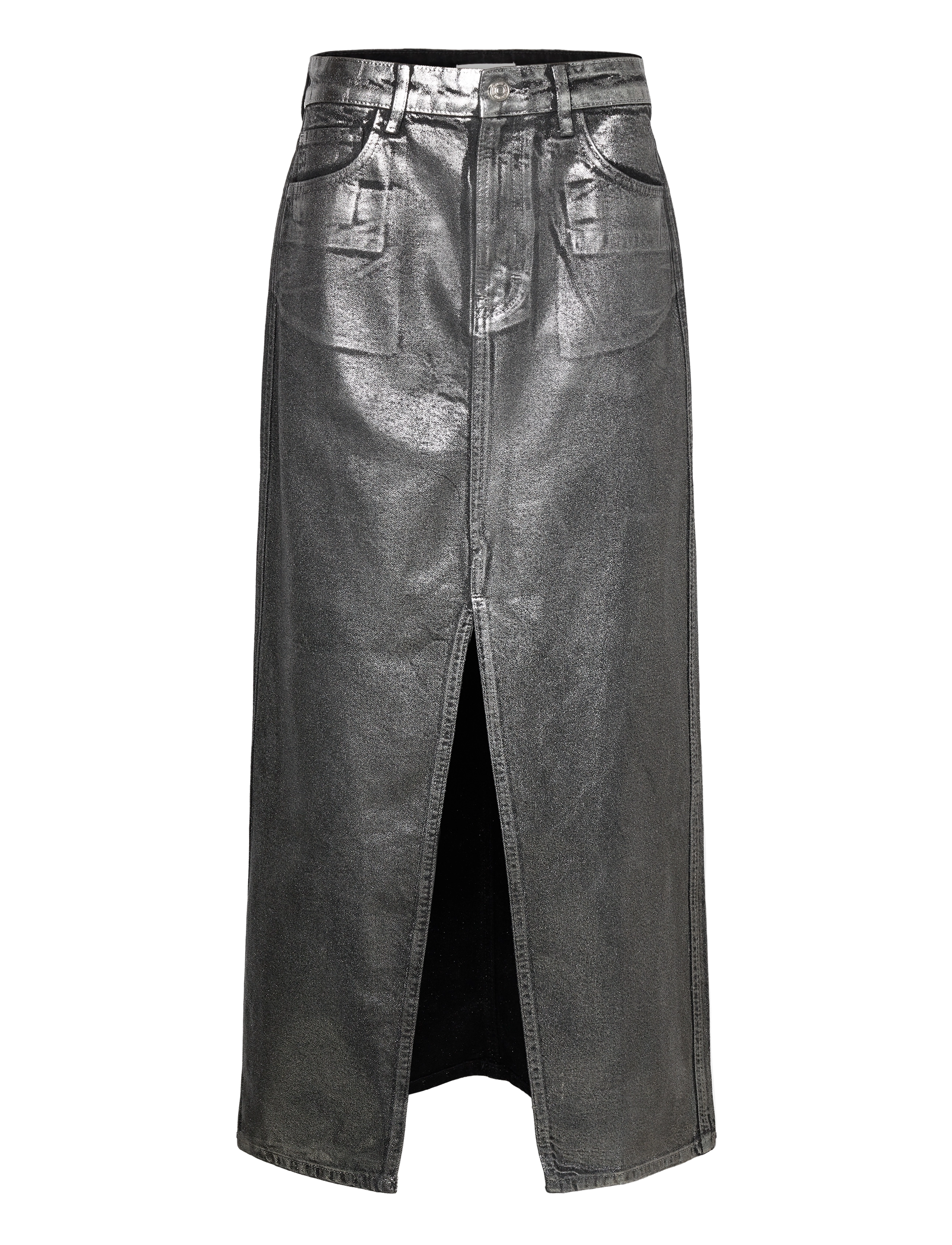 MANGO Long Foil Denim Rock Schwarz - S - Damen