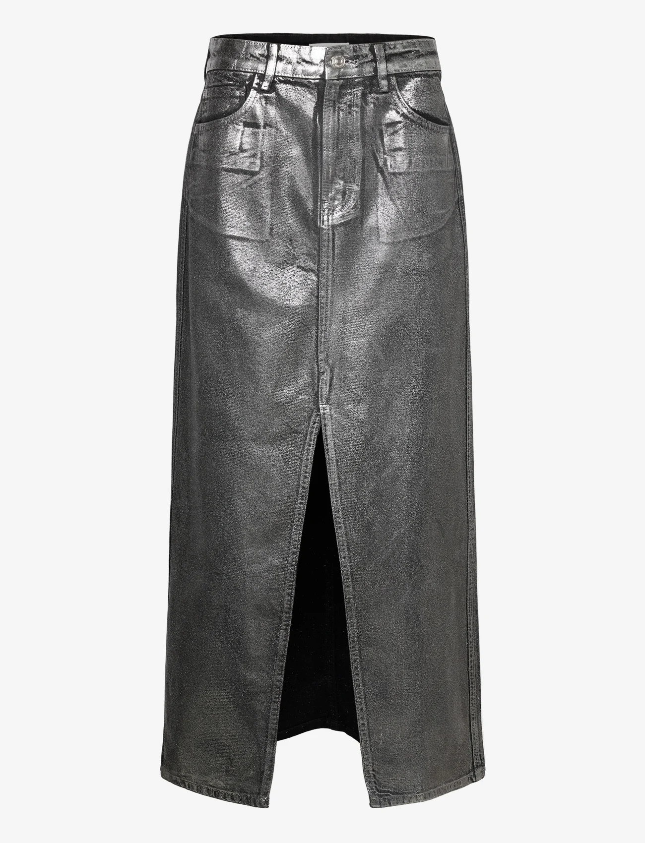 Mango - Long foil denim skirt - midi nederdele - black - 0