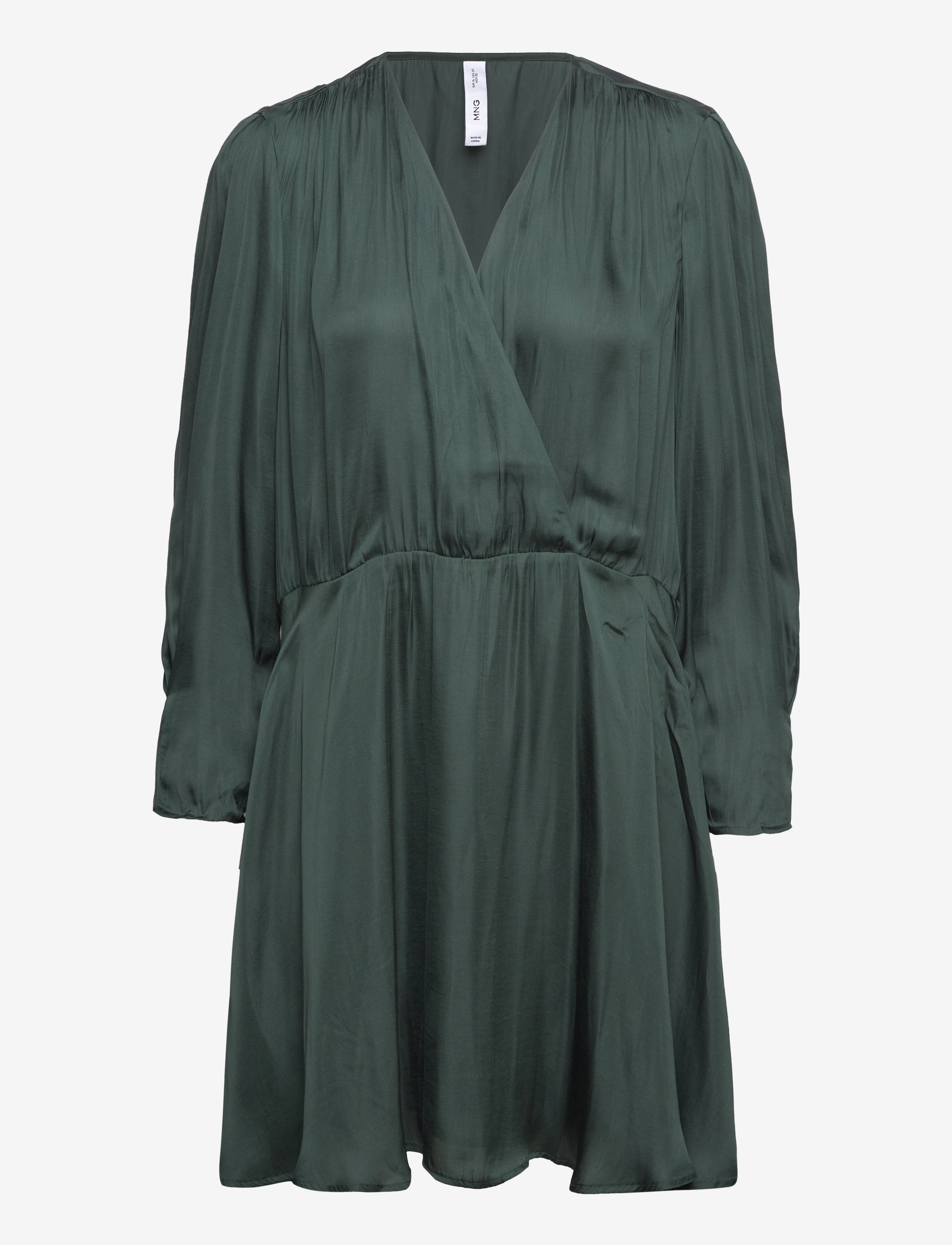 Mango - Wrapped satin dress - najniższe ceny - dark green - 0