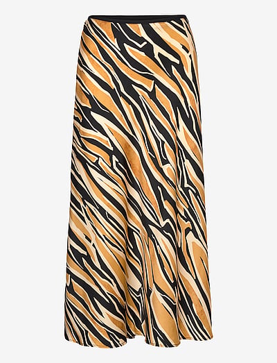 Mango Printed satin skirt - Kjolar - DARK BROWN / yellow