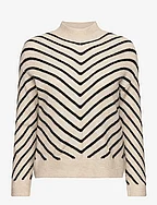 Stripe-print sweater with Perkins neck - LT PASTEL GREY