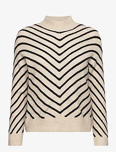 Stripe-print sweater with Perkins neck, Mango
