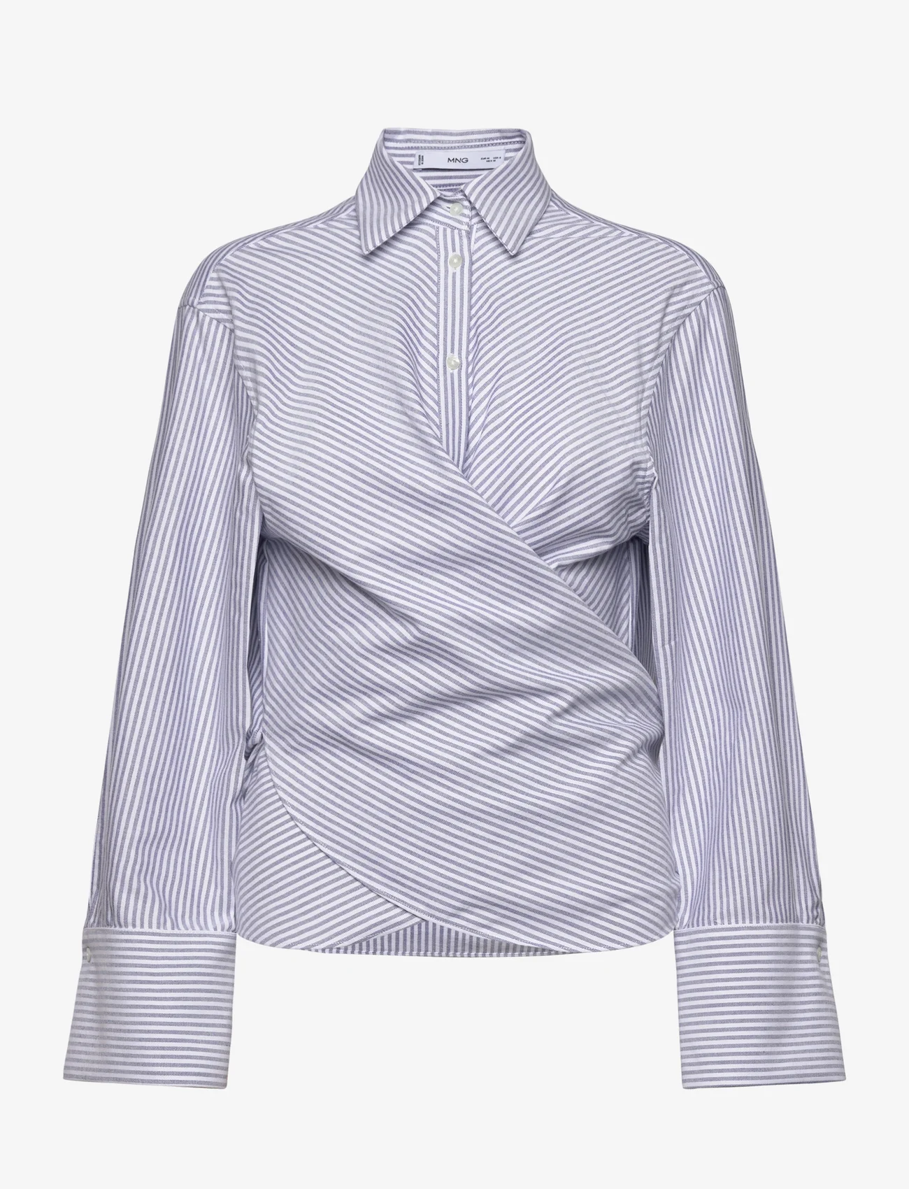 Mango - Striped cotton wrap blouse - medium blue - 0