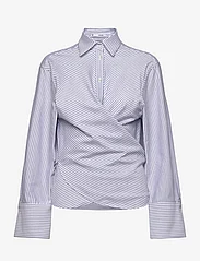 Mango - Striped cotton wrap blouse - langærmede skjorter - medium blue - 0