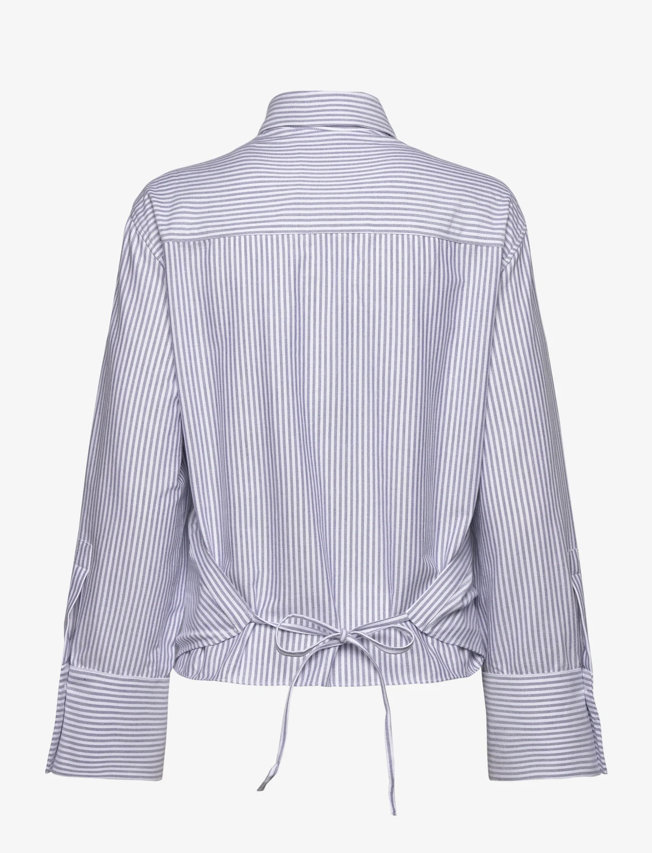 Mango - Striped cotton wrap blouse - medium blue - 1
