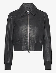 Mango - Leather jacket with elasticated hem - kevättakit - black - 0