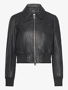 Leather jacket with elasticated hem, Mango