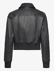 Mango - Leather jacket with elasticated hem - forårsjakker - black - 1