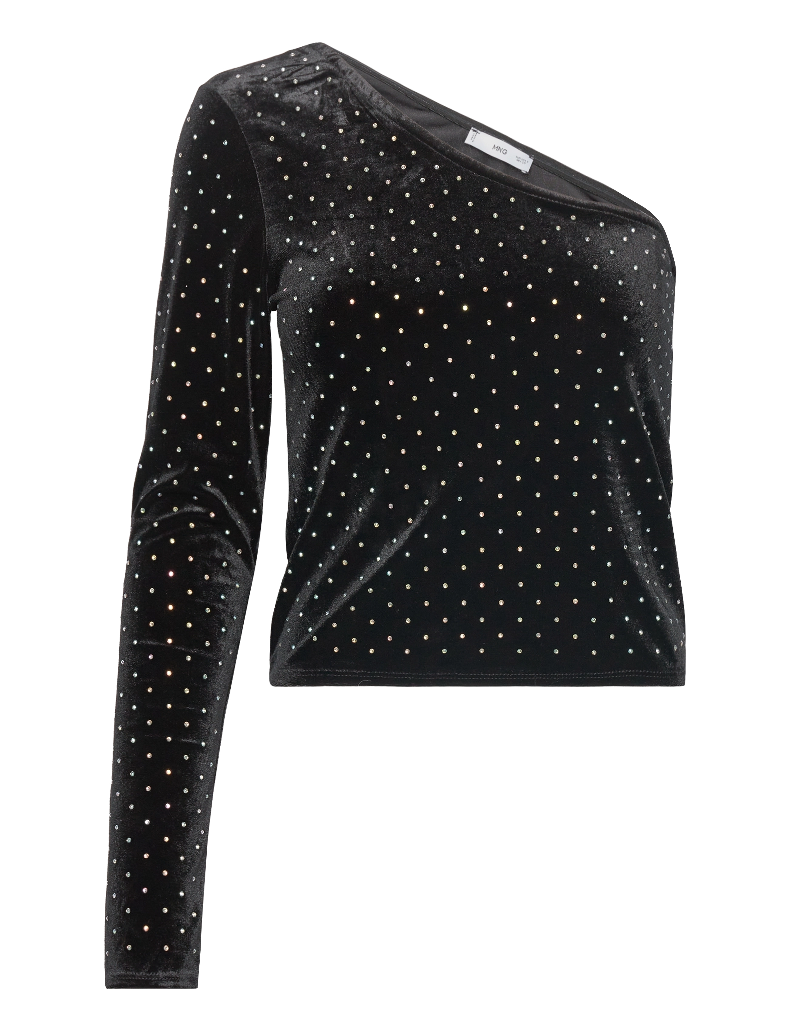MANGO Strass Samt Oberteil Schwarz - XS - Damen
