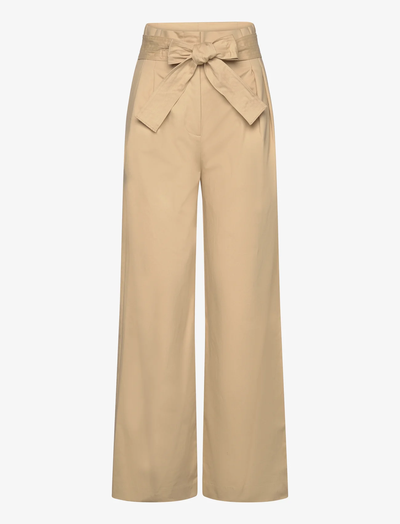 Mango - Paperbag trousers with belt - leveälahkeiset housut - light beige - 0