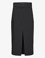 Skirt with slit and belt - BLACK