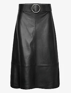 Leather-effect midi-skirt with belt, Mango