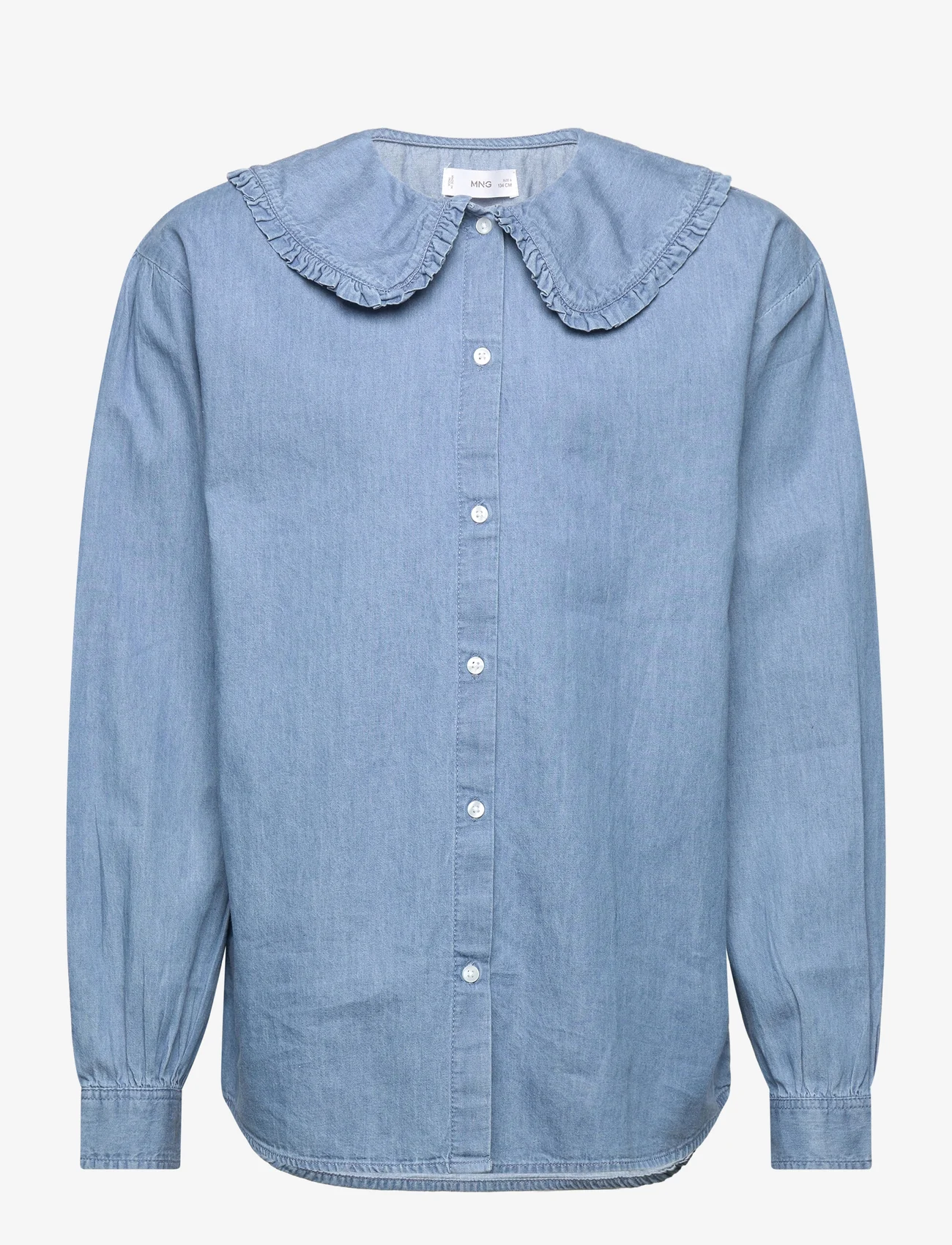 Mango - Babydoll blouse with denim neck - långärmade skjortor - open blue - 0