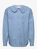 Babydoll blouse with denim neck - OPEN BLUE
