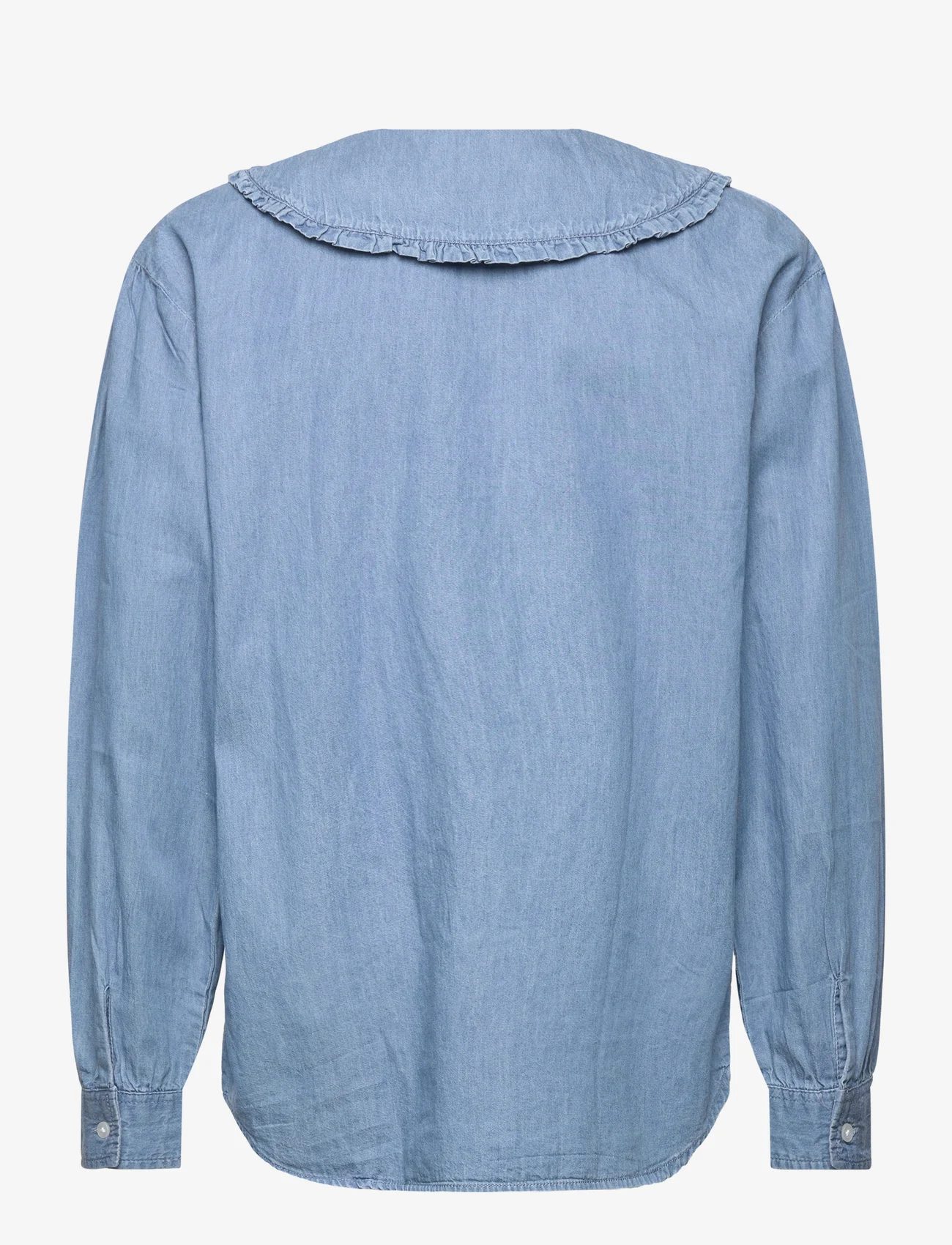 Mango - Babydoll blouse with denim neck - långärmade skjortor - open blue - 1