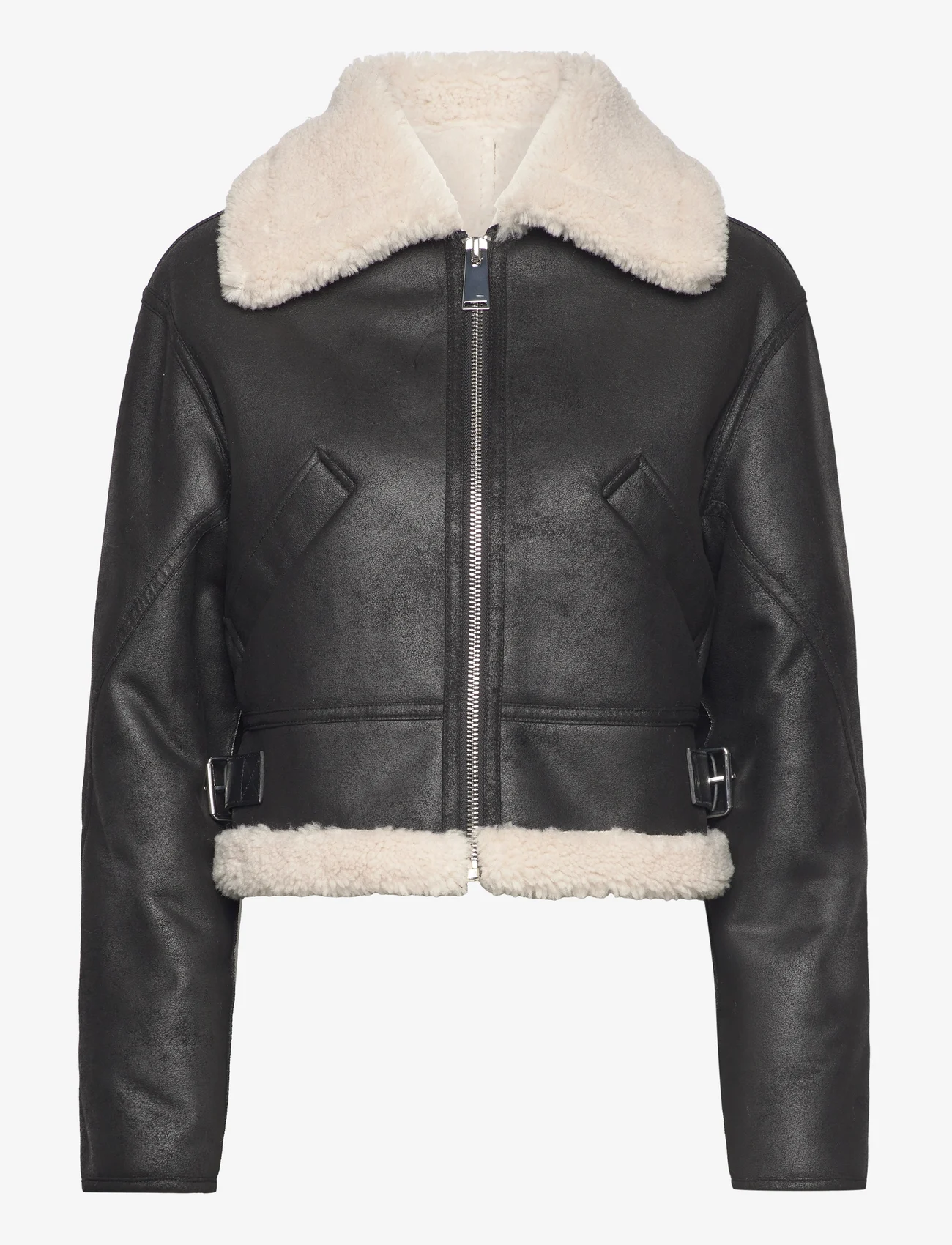 Mango - Faux shearling-lined short jacket - fake fur jakker - black - 0