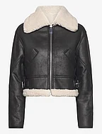 Faux shearling-lined short jacket - BLACK