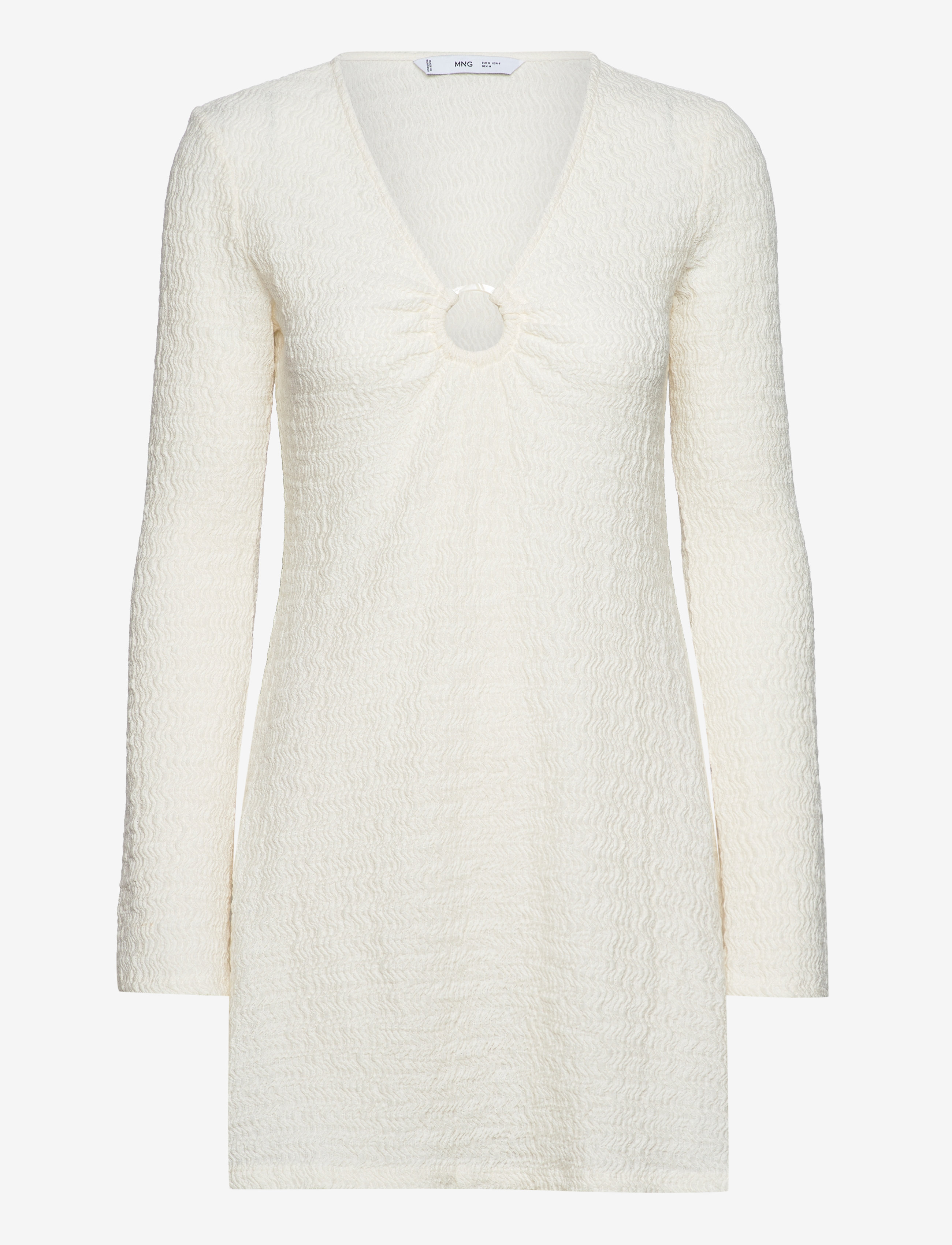 MANGO Textured Kleid With Hoop Detail Cream - S - Damen