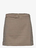 Houndstooth belt miniskirt - BROWN