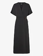 Wrap dress with hoop detail - BLACK