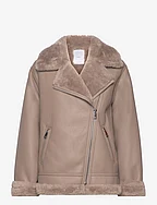 Faux shearling-lined jacket - MEDIUM BROWN