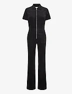 Corduroy jumpsuit with zip - BLACK