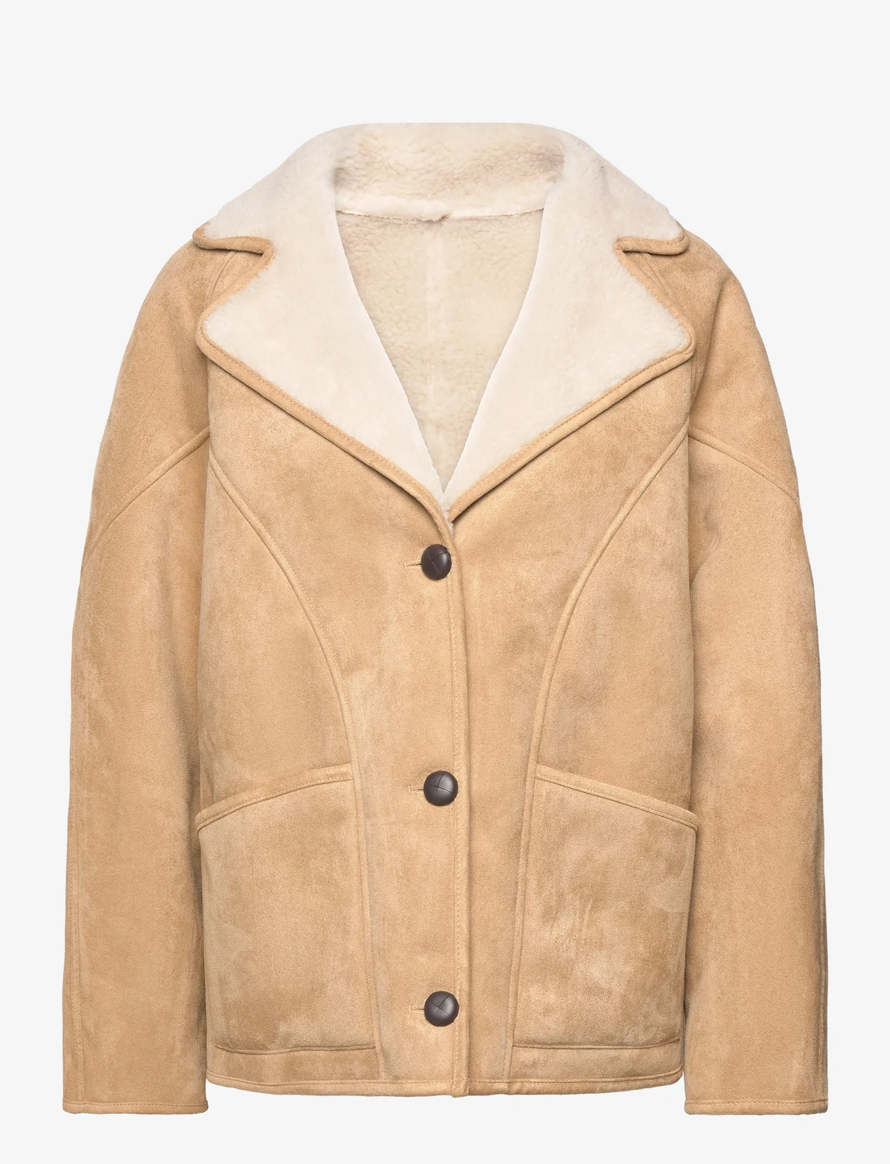 Mango - Shearling-lined coat with buttons - vårjakker - medium brown - 0