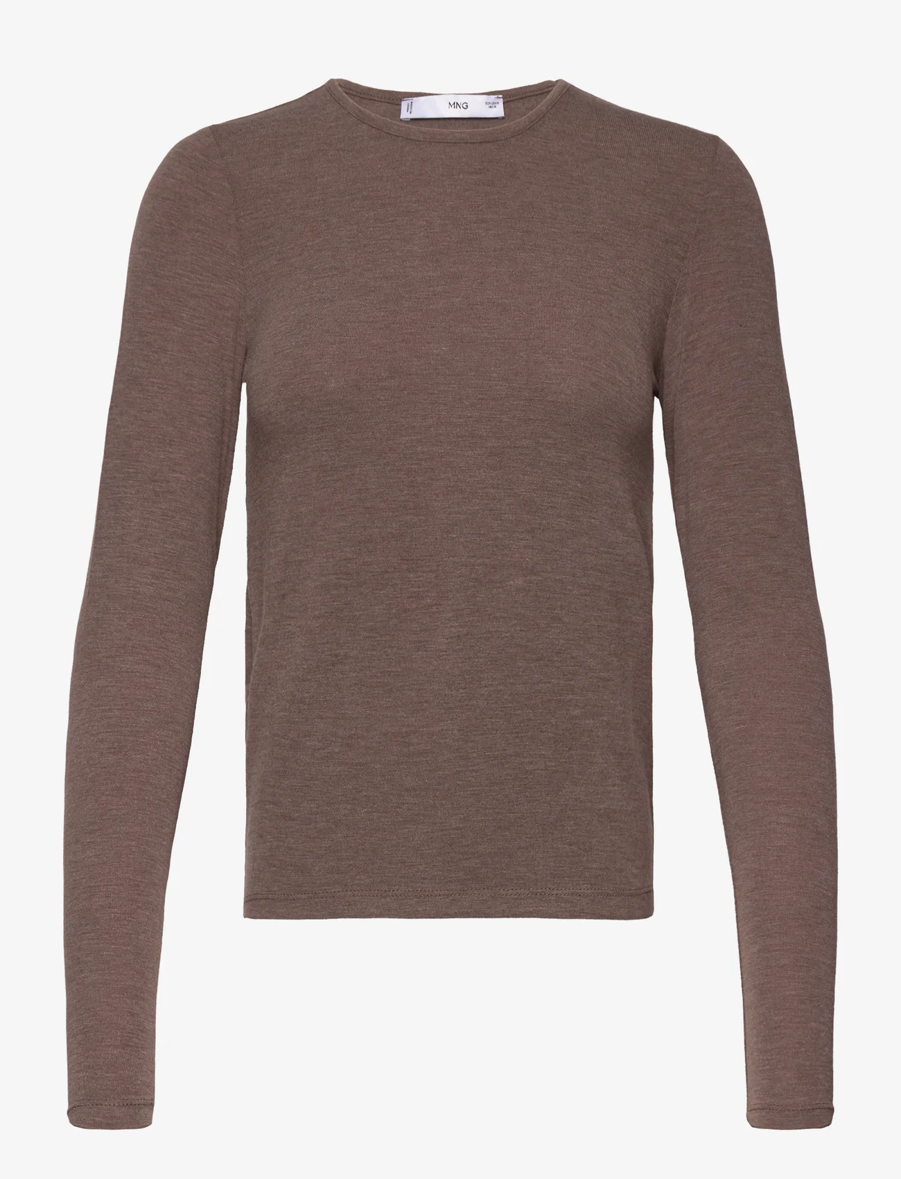 Mango - Round neck knit t-shirt - laveste priser - medium brown - 0